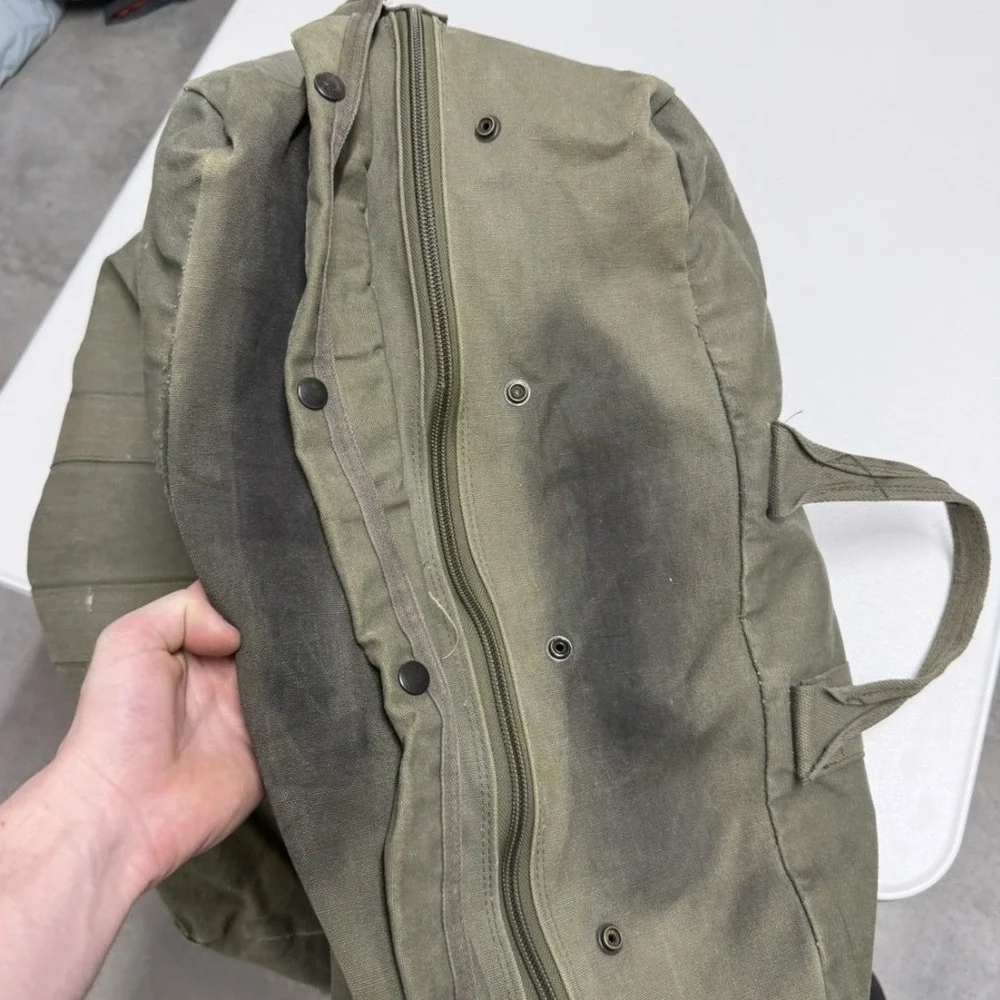 Vintage Military Canvas Duffel flyers Bag Olive Drab Green Army Surplus Gear Bag